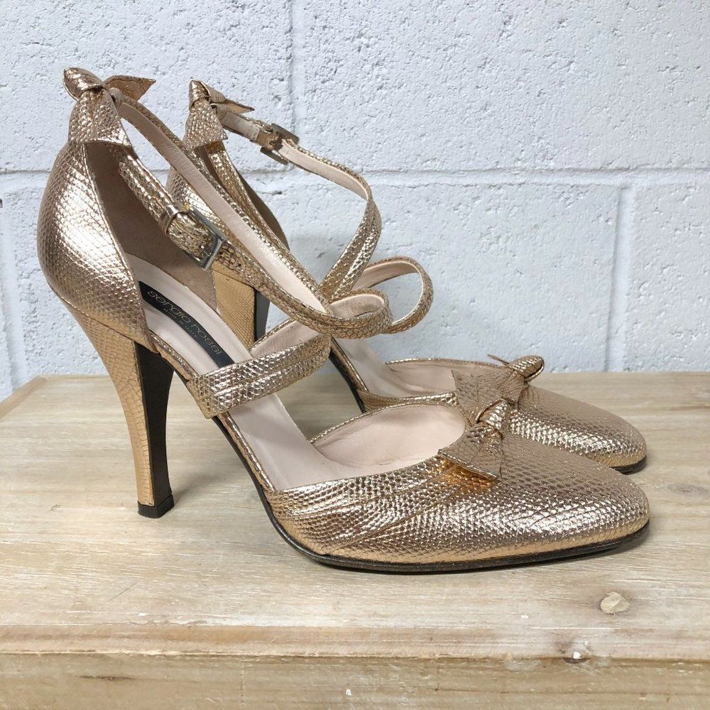 Womens Sergio Rossi Rose Gold Retro Style Leather Pumps Size 39